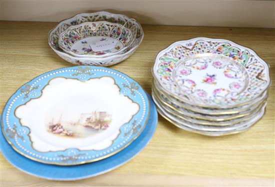 A set of six pierced Dresden plates with two matching graduated bowls and two Continental cabinet plates